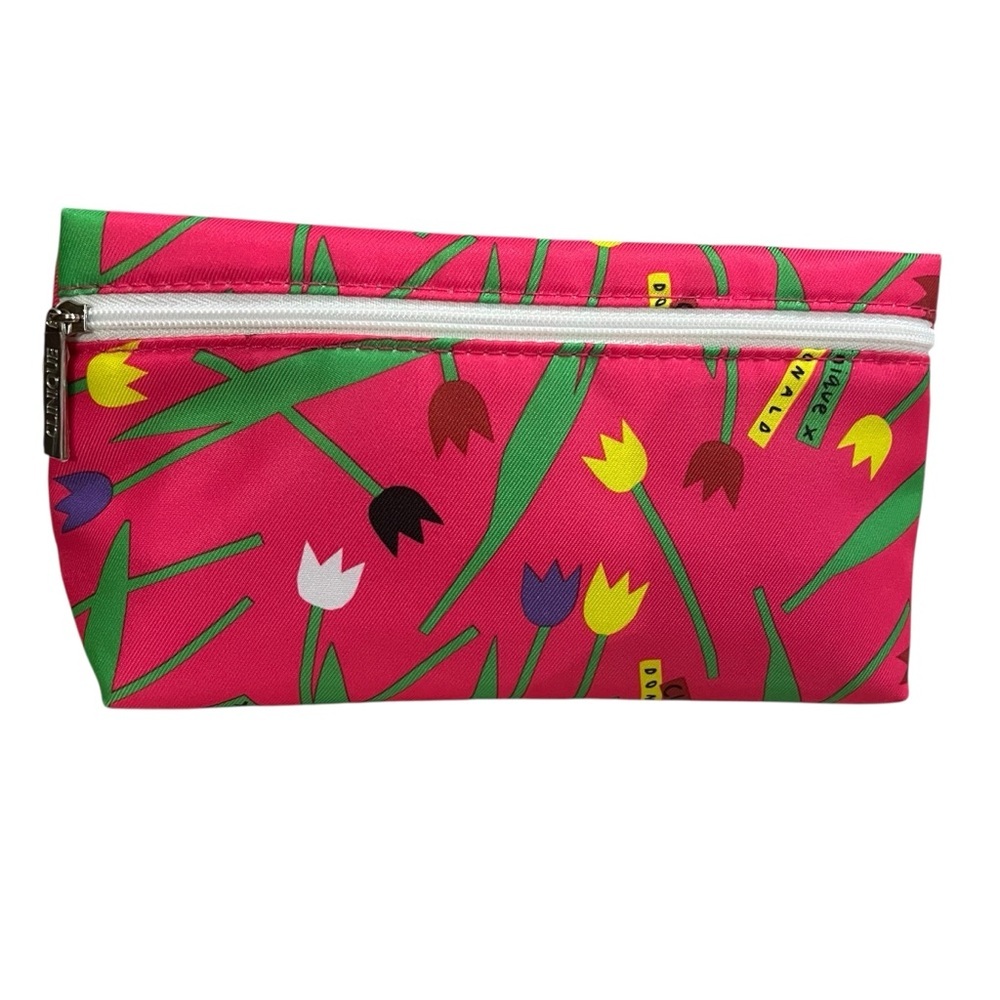 Clinique x Donald Tulip Floral Cosmetic Bag – Pink Zip Pouch – NWOT